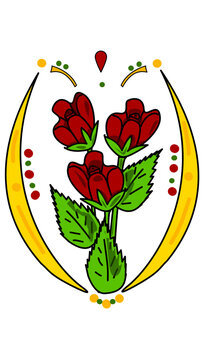 Traditional Vector Illustration of Red Roses with Ornamental Decorative Elements