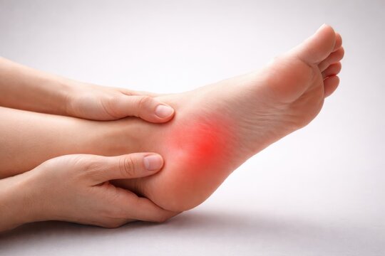 Person holding foot with highlighted pain on sole, plantar fasciitis symptom