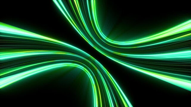 Horizontal 3D abstract neon glow lines curve cyber background copyspace wallpaper endless loop animation poster branding template banner header cover mockup, blue green cyan dark gradient