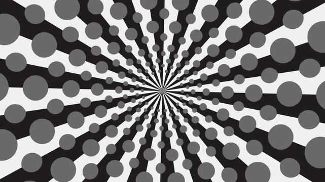4K footage animation tunnel from a tile abstraction. Circular tunnel rectangular dots black and white background. dots board 3d animation, optical illusion loop footage abstract rounded background.
