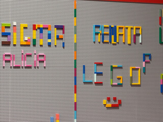 Naklejka premium Colorful lego letter wall