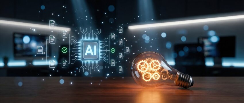 Innovative ai solutions transforming business efficiency technology hub digital illustration modern workspace perspective on futuristic concepts