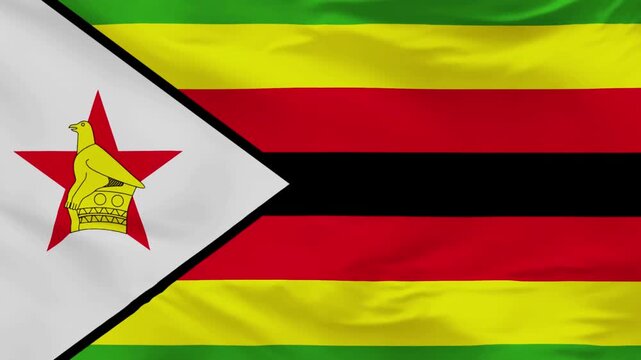 Zimbabwe's Patriotic Banner: An image showcasing the flag of Zimbabwe, a symbol of national pride, featuring green, yellow, red, and black stripes, with a white triangle and a notable emblem.