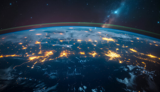 Digital network mesh structure over planet earth in dark futuristic environment showing global communication nodes