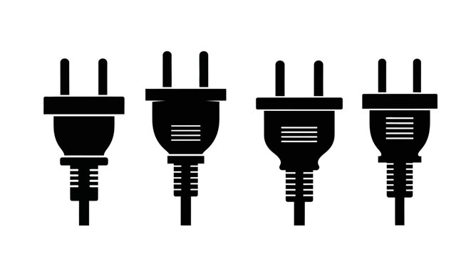 Four different electrical plug types shown in a black and white illustration