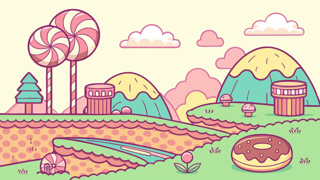 Bright 8 Bit Pixel Candy Land Game World Colorful Retro Arcade Platformer Background