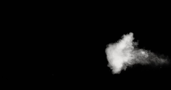 Super Slow Motion of White Smoke Texture Isolated on Black Background. Filmed on High Speed Cinema Camera, 500fps. VFX element for overlay.