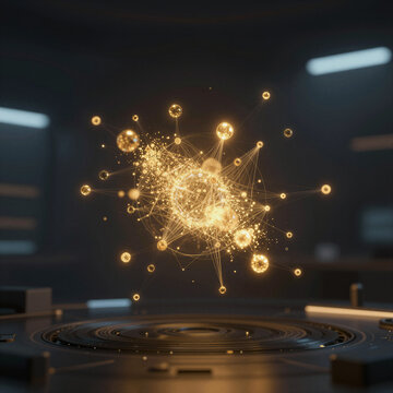 Futuristic Holographic 3D Scatter Plot in Tech Environment
