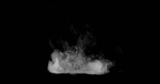 Super Slow Motion of White Smoke Texture Isolated on Black Background. Filmed on High Speed Cinema Camera, 500fps. VFX element for overlay.