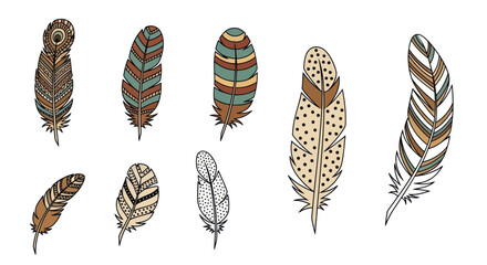 Colorful feathers in various patterns. © Wicaksono