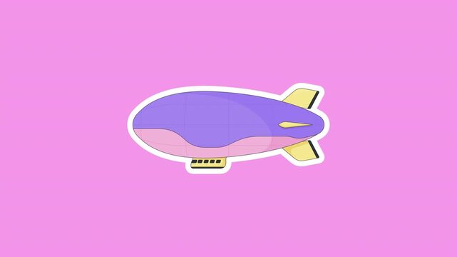 Blimp airship flying digital sticker animation. Air transport travel. Aviation technology. Isolated animated icon with transparent background. Applying die-cut design. 4K video overlay element