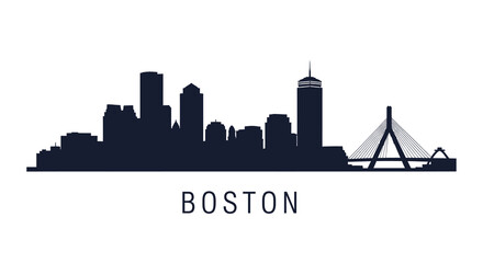 Obraz premium A striking black silhouette showcases the boston skyline prominently featuring the zakim bridge and city buildings high quality professional