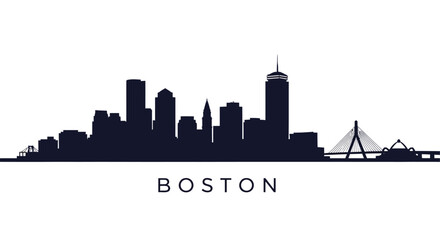 A striking black silhouette depicts the boston skyline showcasing iconic buildings and the zakim bridge high quality professional detailed © ArtBySalea07