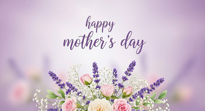 Delicate floral arrangement with "happy mother's day" text on so
