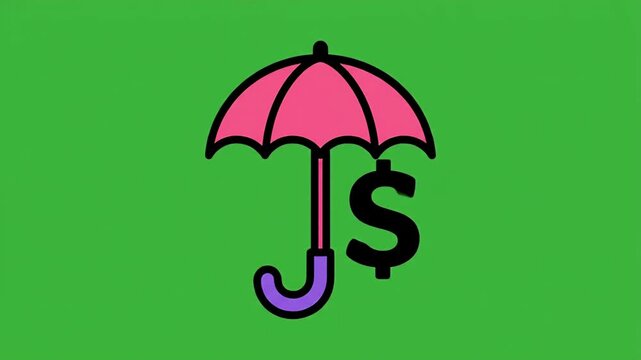Animated Illustration of a Pink Umbrella with a Dollar Sign Handle 4k stock animation video on a green screen for chroma key background for video editing.
