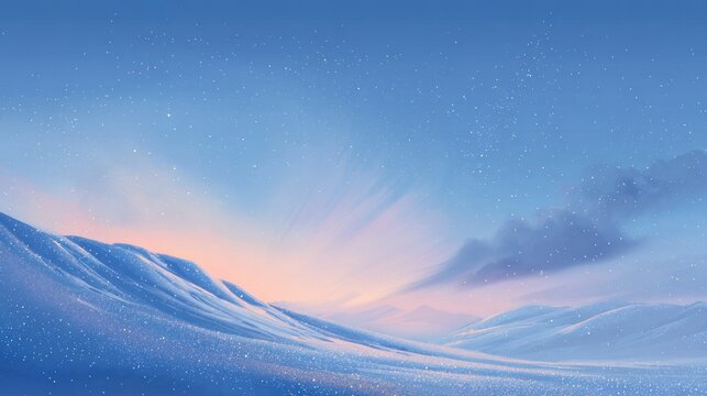 Serene Winter Landscape with Soft Snow and Gentle Sunrise Glow