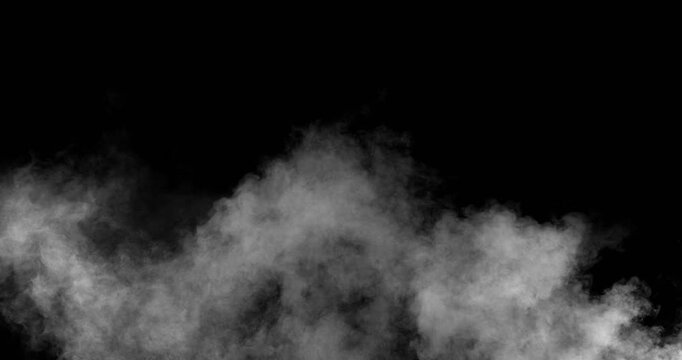 Super Slow Motion of White Smoke Texture Isolated on Black Background. Filmed on High Speed Cinema Camera, 500fps. VFX element for overlay.