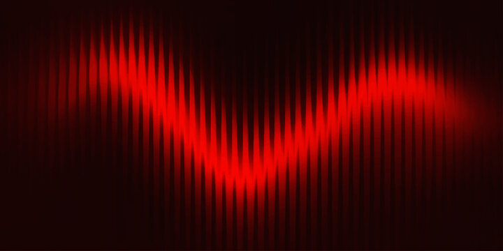 A bright digital wallpaper featuring a glowing red abstract background with a motion wave design of colorful lines, creating a vibrant energy pattern for a music equalizer backdrop
