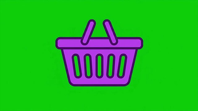 Animated Illustration of a Purple Shopping Basket on a Vibrant 4k stock animation video on a green screen for chroma key background for video editing.
