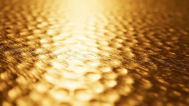 Close-up of a shimmering golden textured surface reflecting light beautifully