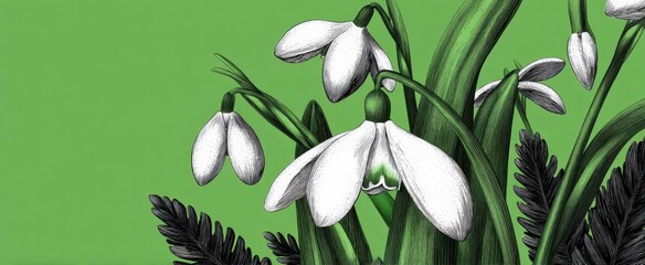 Obraz premium Snowdrop background blooms like whispers of spring in a charming galanthus illustration for designs.