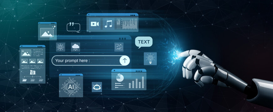 Prompt driven AI interface enabling text, image vision, audio and media video data neural asset and tool in smart creation chat workspace edit. Future NLP AI native visual reasoning omni model. Corpus