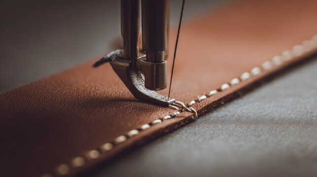 A saddle stitch leatherworker sewing thick leather belt.