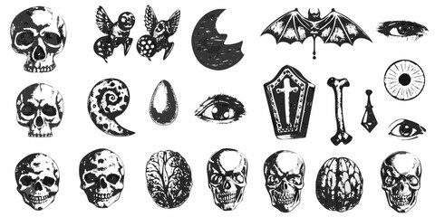 Obraz premium An assortment of spooky hand drawn halloween and gothic imagery