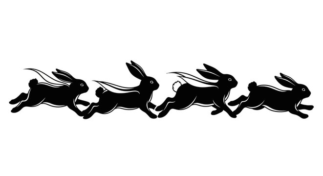 Easter Set of 4 running rabbit silhouettes vector isolated on White Background vector