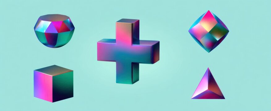 Iridescent crystal plus signs evoke hope and healing for health app clinic branding.