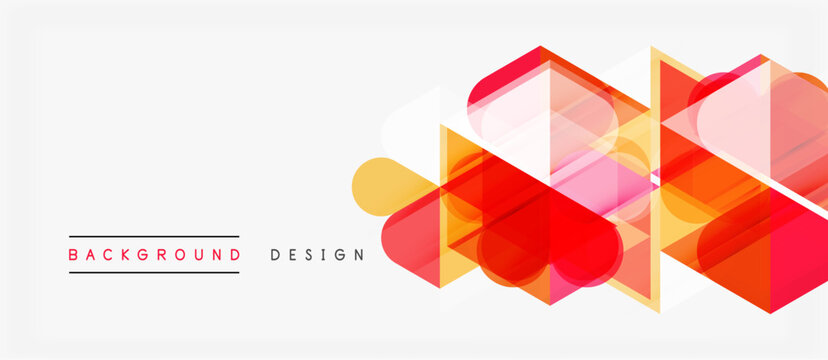 Abstract geometric shapes overlap, creating vibrant design. Warm colors dominate, with orange, pink, red hues. Minimalist style, clean background.