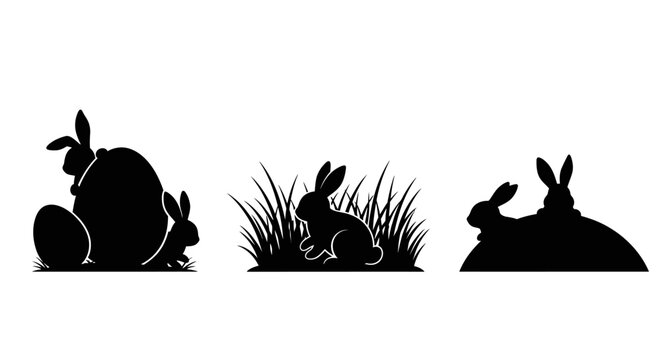 Set of 3 rabbit silhouettes vector