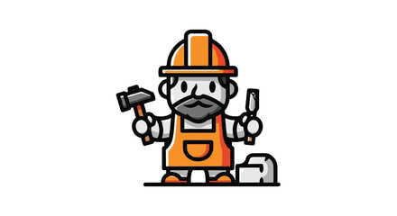 Fototapeta premium Cartoon carpenter with tools and protective gear illustration