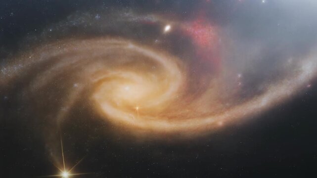 A mesmerizing journey through a rotating spiral galaxy in deep space.