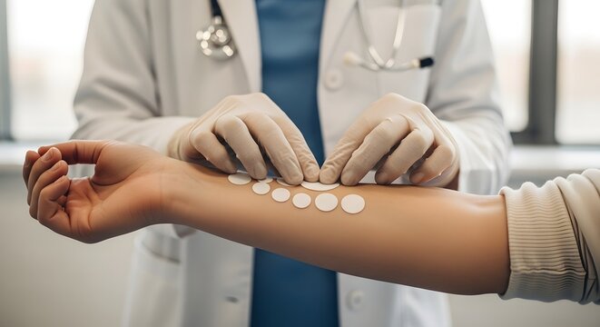 Dermatologist Applying Skin Patch Tests for Allergy Diagnosis on Patient's Arm