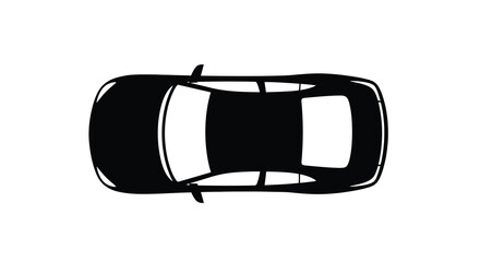 A minimalist black and white illustration depicts a top down view of a modern sedan vehicle high quality professional detailed elegant stylish © Pvect02