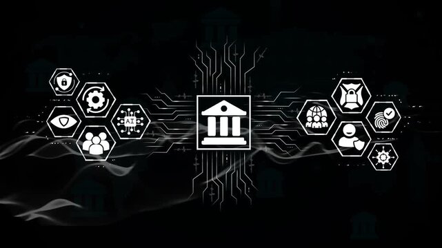 Banking technology concept with hexagonal on dark background fintech digital banking hexagons circuit board