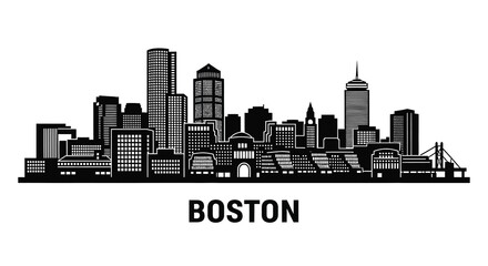 Obraz premium A striking black and white cityscape illustration depicts the iconic skyline of boston massachusetts featuring various buildings high quality