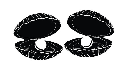 A graphic depiction showcases two open seashells one containing a lustrous white pearl within its dark interior high quality © Pvect02