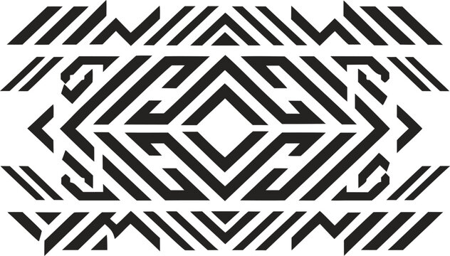 Abstract black and white geometric pattern vector illustration with tribal and ethnic style elements, ideal for modern design backgrounds, textiles, or decorative accents.