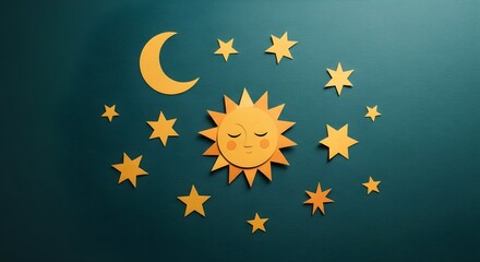 Fototapeta premium Celestial Companions Sun and Moon Shine Brightly Amidst Twinkling Stars