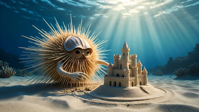 The Sand Architect: A Sea Urchin Sculpting an Intricate Underwater Sandcastle