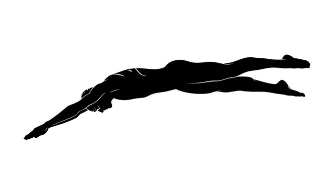 Silhouette of a person diving.