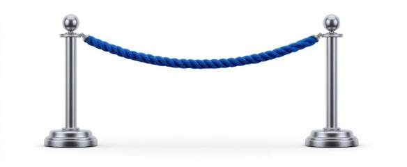 Obraz premium Elegant stanchion with vibrant blue rope on sleek silver posts for crowd control at venues.