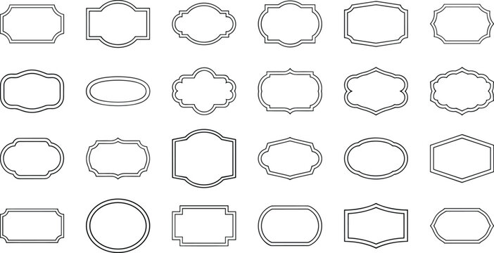 Vintage Line Frame Vector Set with Retro Ornate Outline Labels and Decorative Borders for Packaging, Wedding Invitation, Branding, Certificate, Menu and Photo Design