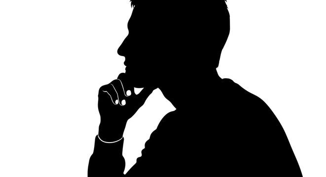 Man thinking with hand on chin.