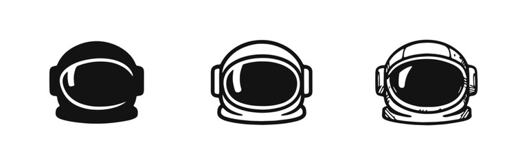 Astronaut Helmet Icon Set (Modern Design) - Space Travel, Exploration & Sci-Fi Headpiece Symbols © drawing lines
