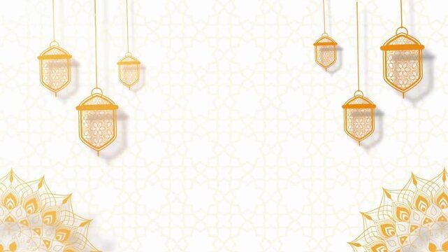 Decorations stock video Islamic Ramadan Background with Moon and Lanters. gradient Islamic background animation with gold mandala pattern,