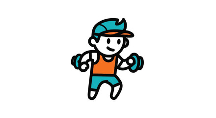 Naklejka premium Cartoon athlete exercising with dumbbells isolated on white