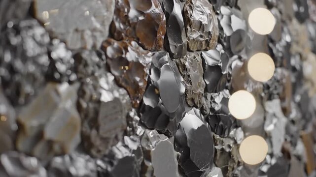 Close-Up of a Textured Wall Made of Sharp, Jagged Rocks and Stones